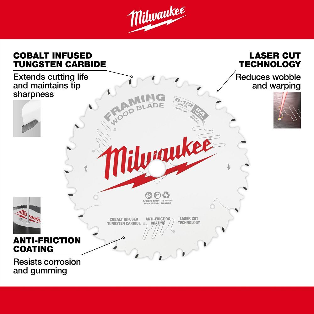 Milwaukee Framing Circular Saw Blade, 24T, 6 1/2-In