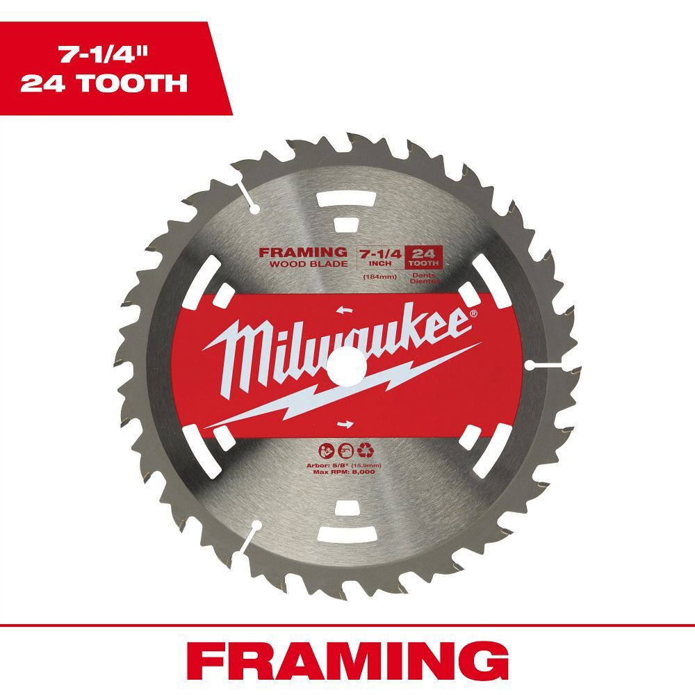 Milwaukee Construction Framing Blade Circular Saw, 24T, 7 1/4-In