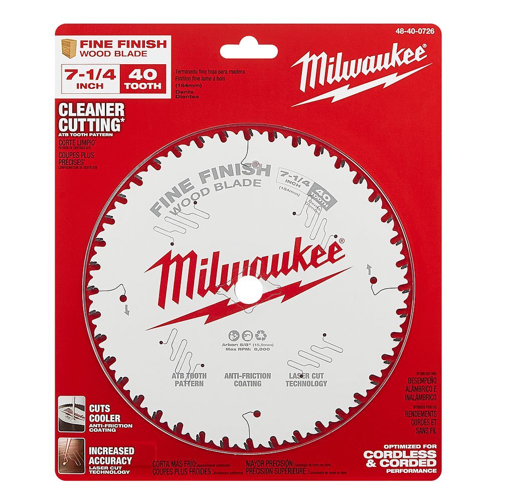 Milwaukee Fine Finish Circular Saw Blade, 40T, 7 1/4-In