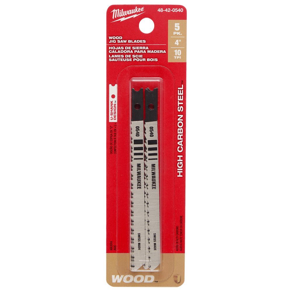 Milwaukee 4-In 10-TPI T-Shank Wood High Carbon Steel Jig Saw Blades, 5-Pk