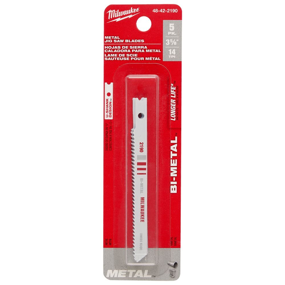 Milwaukee 3-5/8-In 14-TPI U-Shank Metal Cutting Bi-Metal Jig Saw Blades, 5-Pk