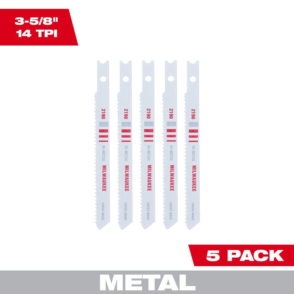 Milwaukee 3-5/8-In 14-TPI U-Shank Metal Cutting Bi-Metal Jig Saw Blades, 5-Pk