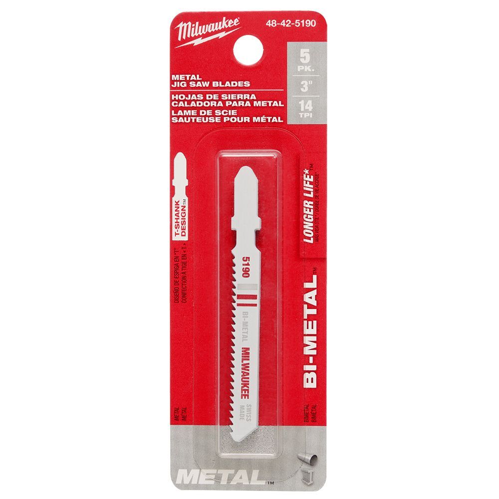 Milwaukee 3-In 14-TPI T-Shank Metal Cutting Bi-Metal Jig Saw Blades, 5-Pk