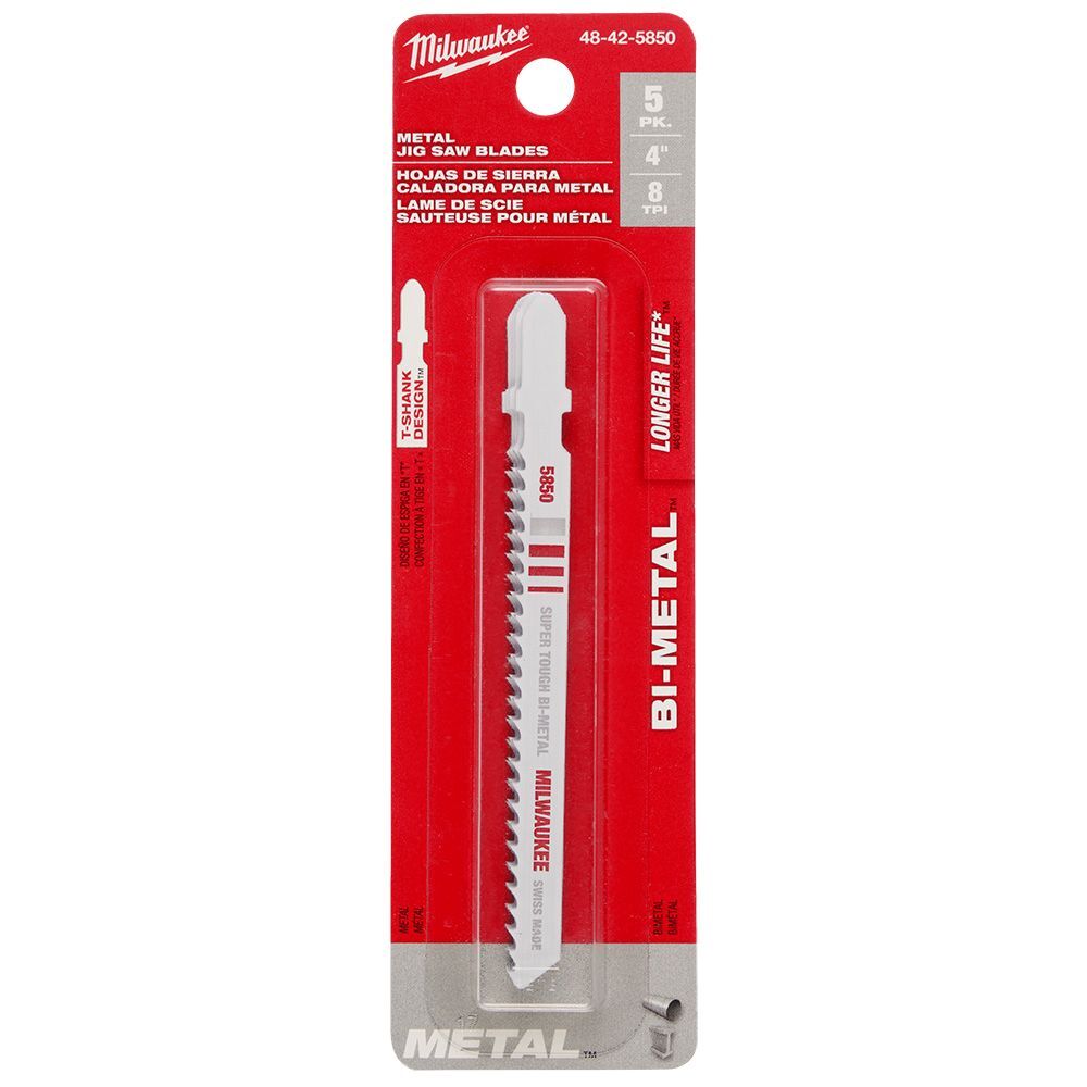 Milwaukee 4-In 8-TPI T-Shank Metal Cutting Bi-Metal Jig Saw Blades, 5-Pk