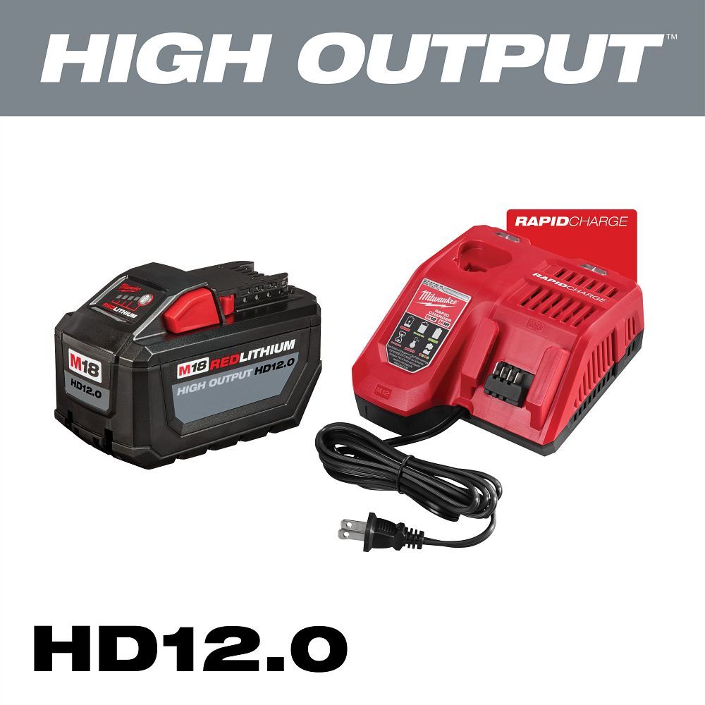 Milwaukee M18 Red Lithium High Output HD12.0 Battery With Rapid Charger, 12-Ah