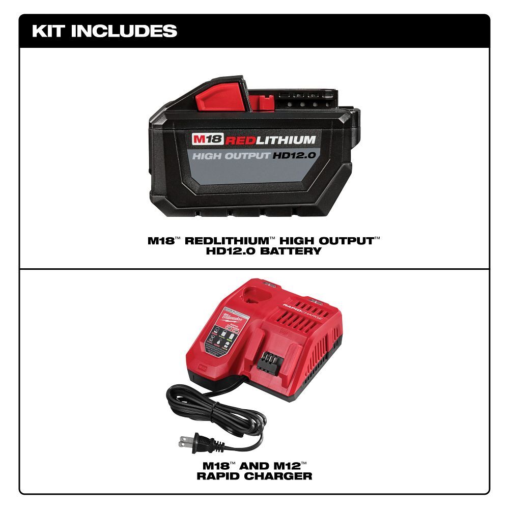 Milwaukee M18 Red Lithium High Output HD12.0 Battery With Rapid Charger, 12-Ah