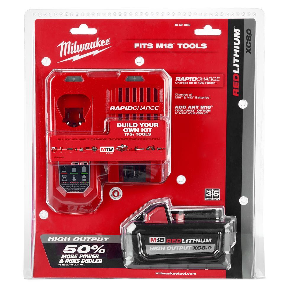 Milwaukee M18 RedLithium High Output XC8.0 Battery & Charger Starter Kit, 8-Ah