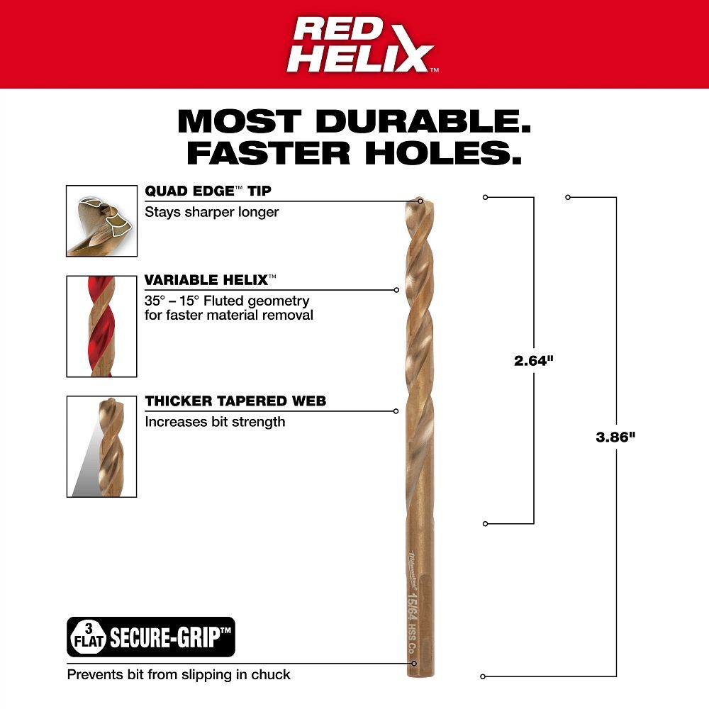 Milwaukee Red Helix Cobalt Drill Bit, 15/64-In