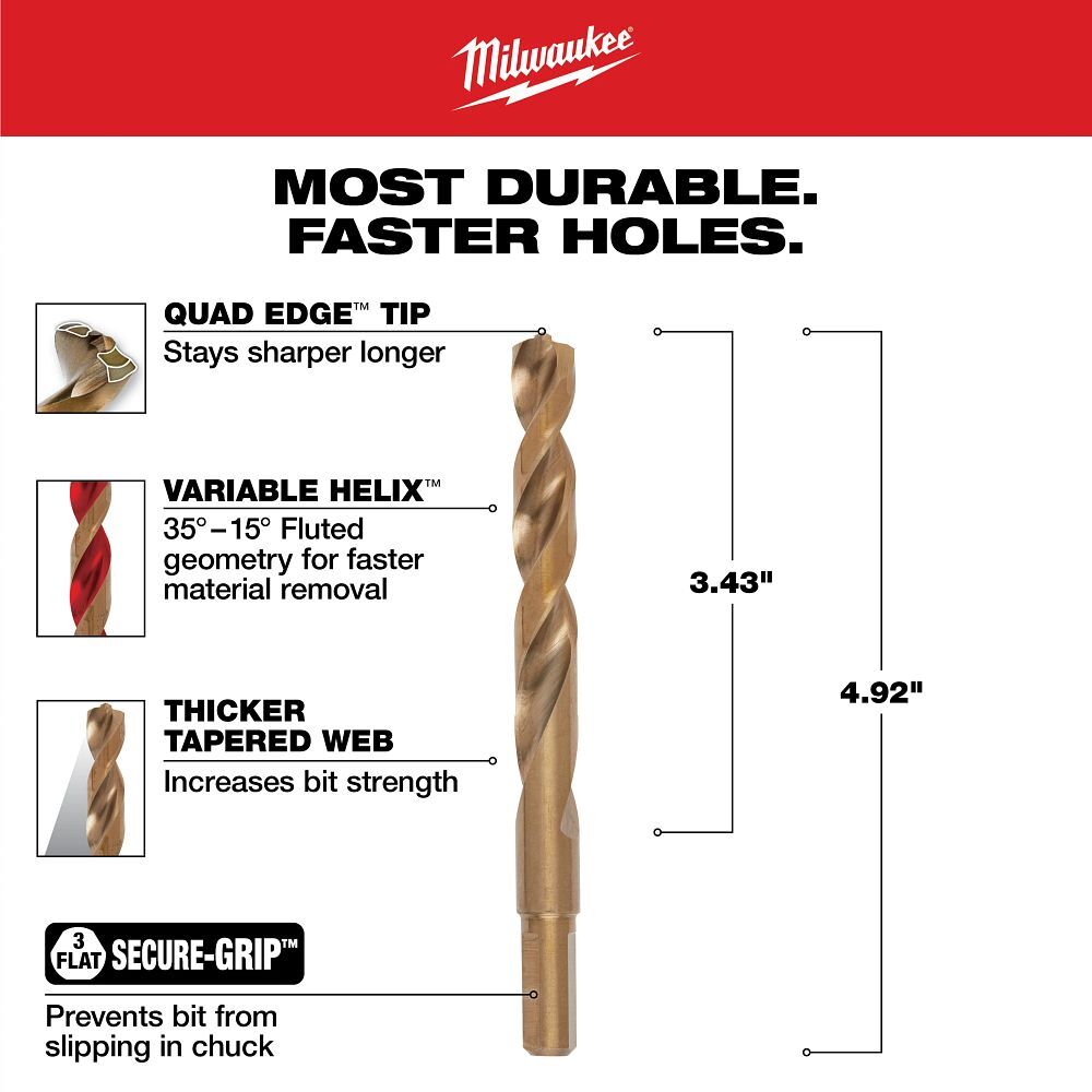Milwaukee Red Helix Cobalt Drill Bit, 7/16-In