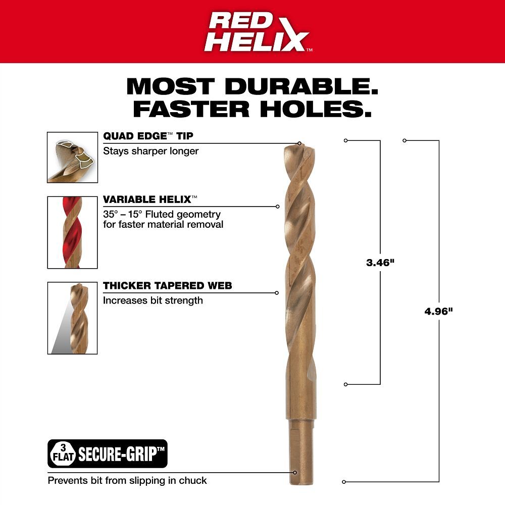 Milwaukee Red Helix Cobalt Drill Bit, 29/64-In