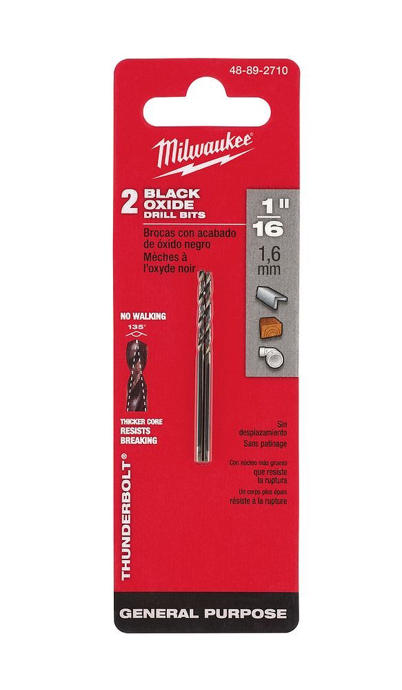 Milwaukee Thunderbolt Black Oxide Drill Bit, 1/16-In, 2-Pk