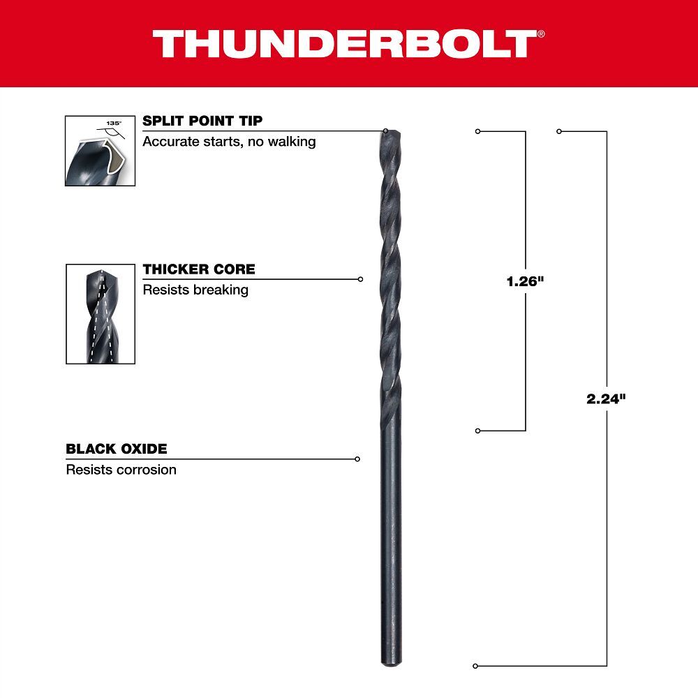 Milwaukee Thunderbolt Black Oxide Drill Bit, 3/32-In, 2-Pk