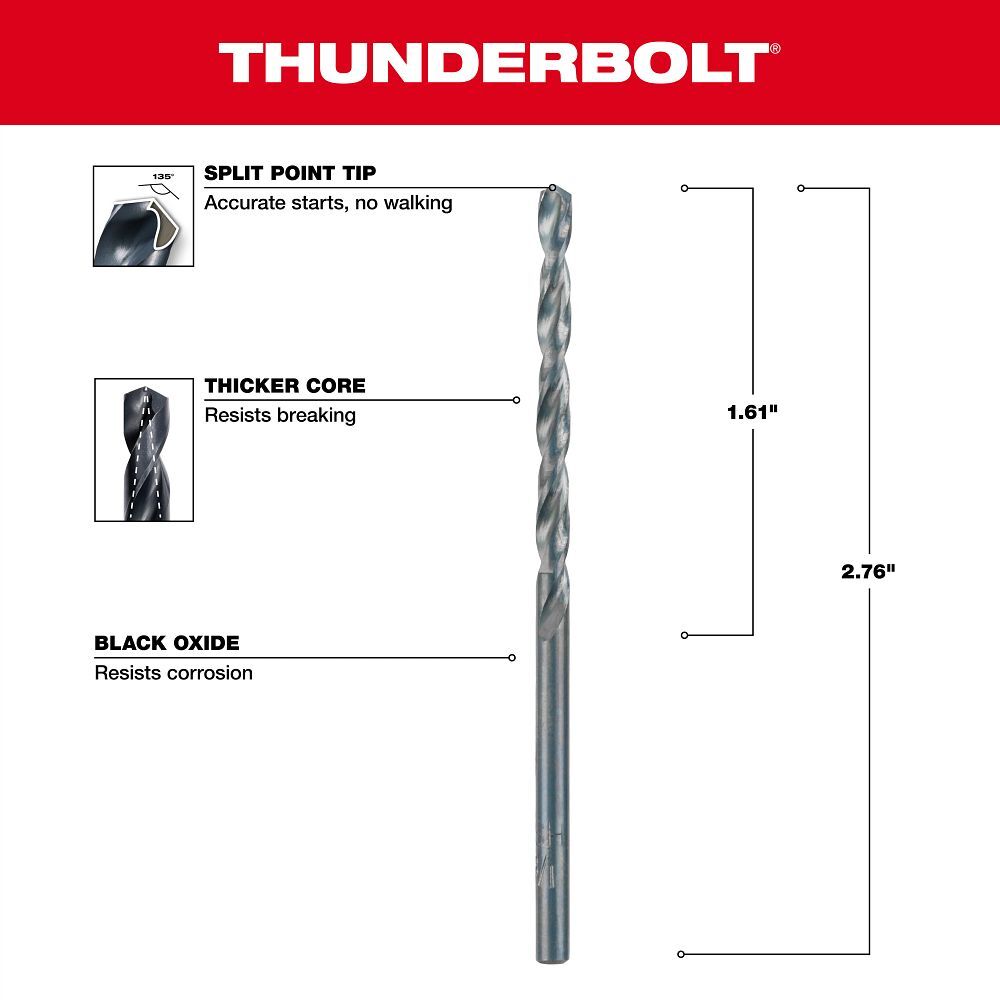 Milwaukee Thunderbolt Black Oxide Drill Bit, 1/8-In, 2-Pk