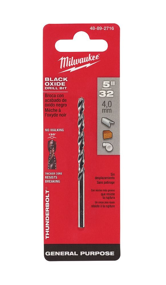 Milwaukee Thunderbolt Black Oxide Drill Bit, 5/32-In