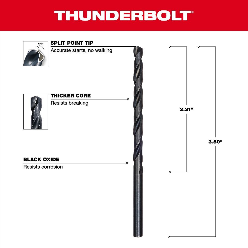 Milwaukee Thunderbolt Black Oxide Drill Bit, 3/16-In