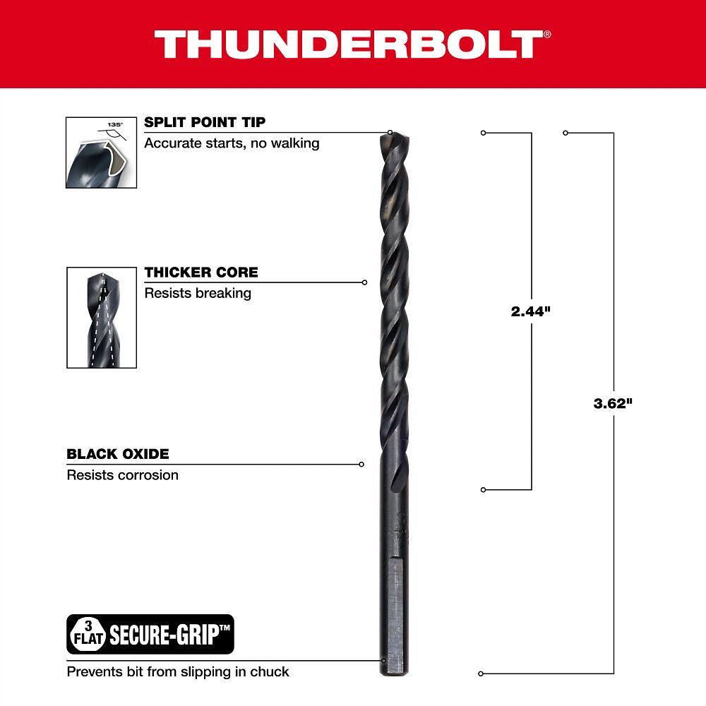 Milwaukee Thunderbolt Black Oxide Drill Bit, 13/64-In