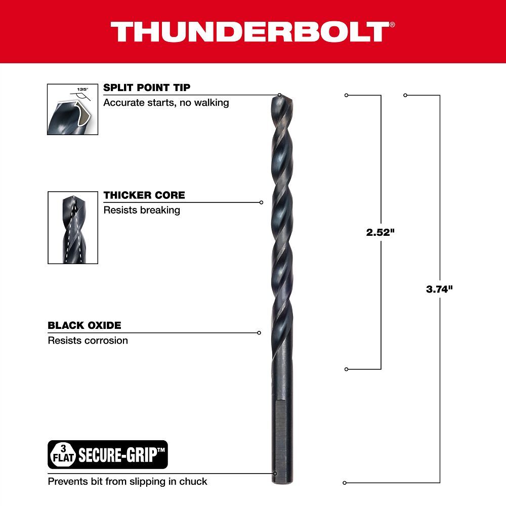 Milwaukee Thunderbolt Black Oxide Drill Bit, 7/32-In