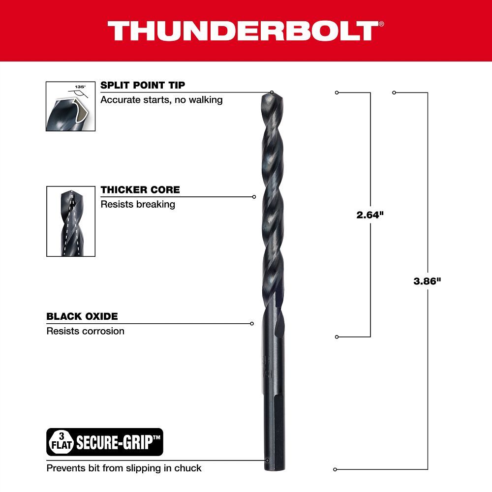 Milwaukee Thunderbolt Black Oxide Drill Bit, 5/64-In