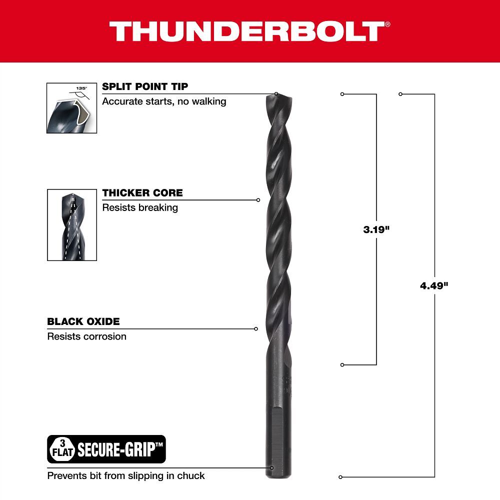Milwaukee Thunderbolt Black Oxide Drill Bit, 5/16-In