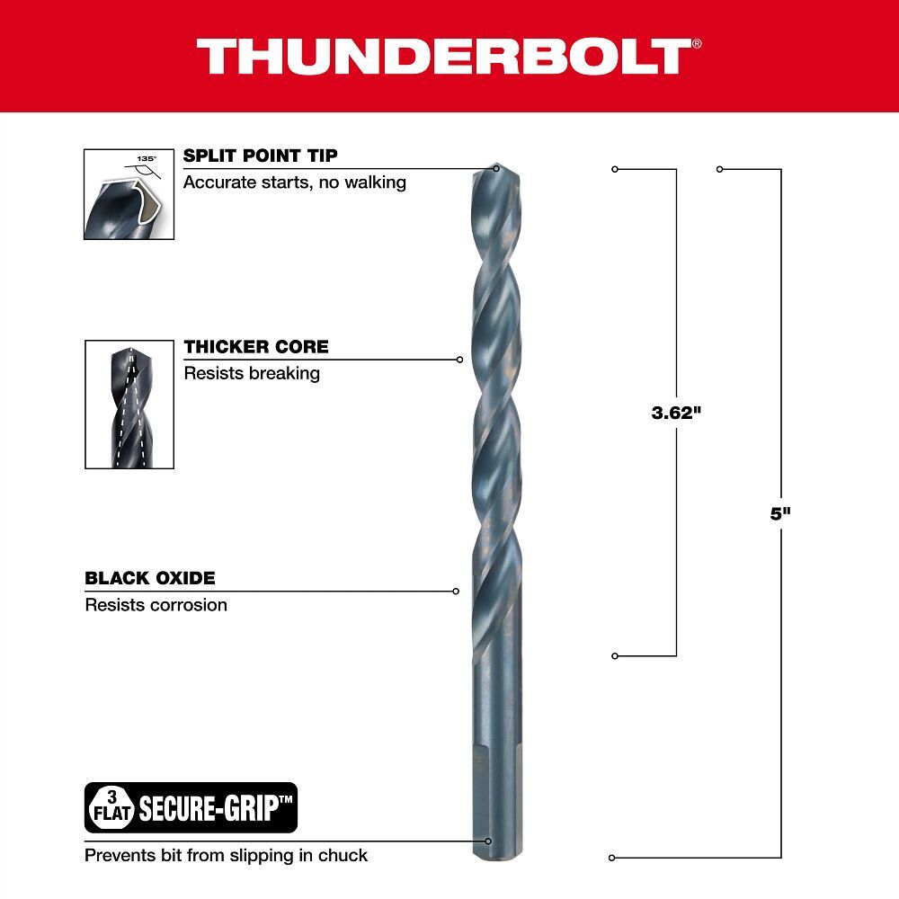 Milwaukee Thunderbolt Black Oxide Drill Bit, 3/8-In