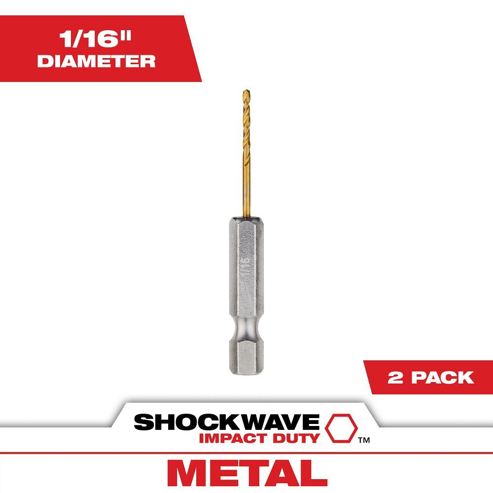 Milwaukee Shockwave Impact Duty Red Helix Titanium Drill Bit, 1/16-In, 2-Pk