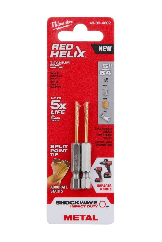 Milwaukee Shockwave Impact Duty Red Helix Titanium Drill Bit, 5/64-In, 2-Pk