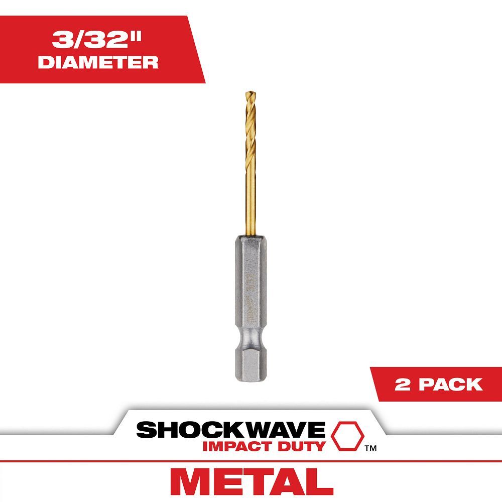 Milwaukee Shockwave Impact Duty Red Helix Titanium Drill Bit, 3/32-In, 2-Pk