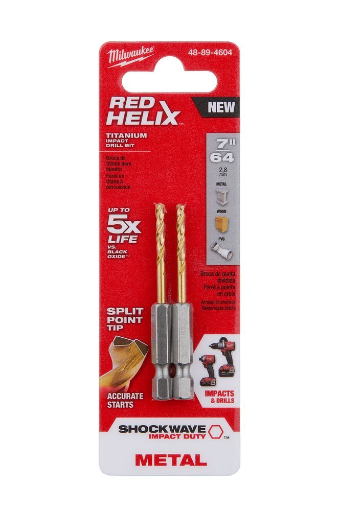 Milwaukee Shockwave Impact Duty Red Helix Titanium Drill Bit, 7/64-In, 2-Pk