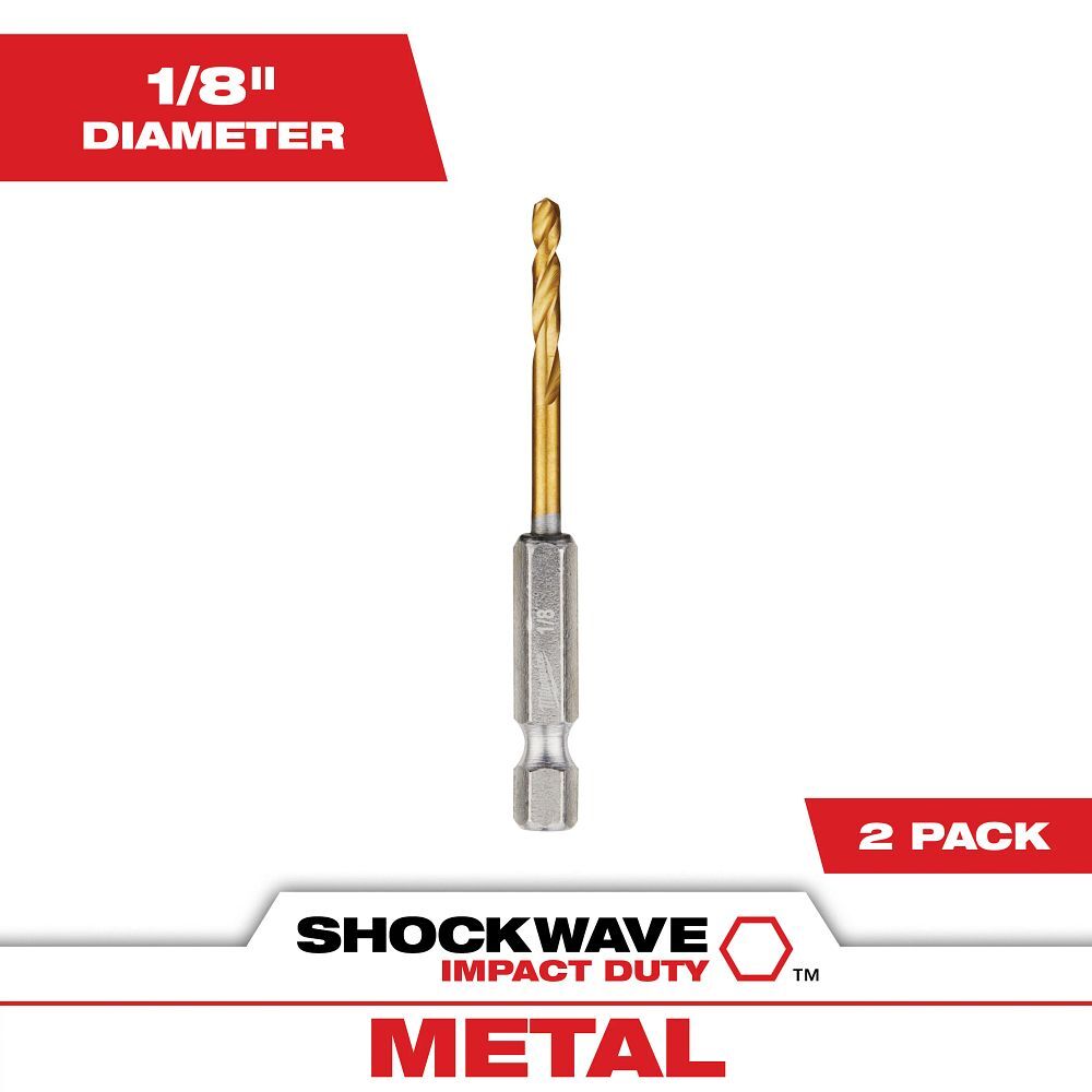 Milwaukee Shockwave Impact Duty Red Helix Titanium Drill Bit, 1/8-In, 2-Pk
