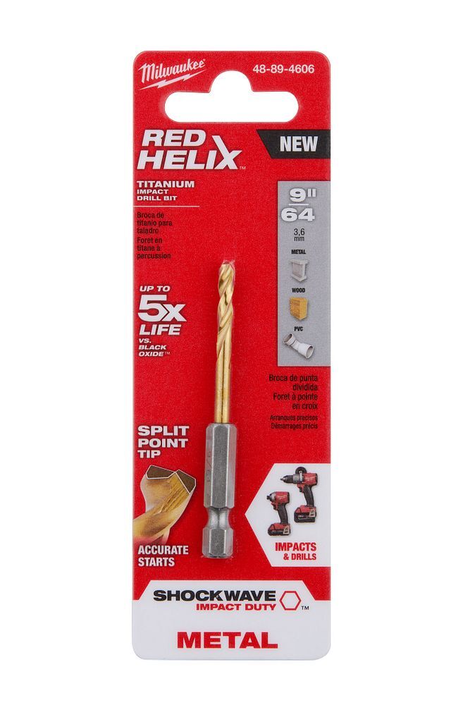 Milwaukee Shockwave Impact Duty Red Helix Titanium Drill Bit, 9/64-In
