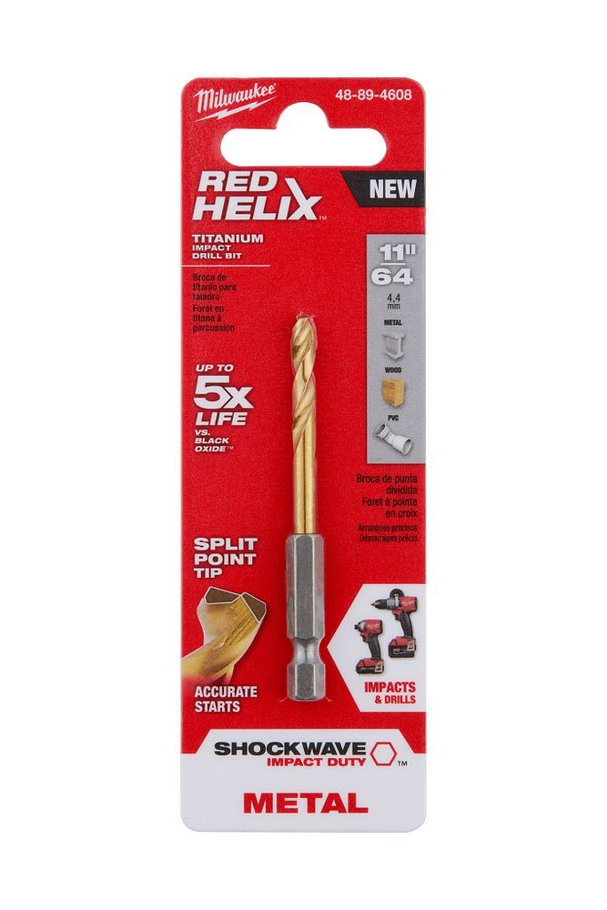 Milwaukee Shockwave Impact Duty Red Helix Titanium Drill Bit, 11/64-In