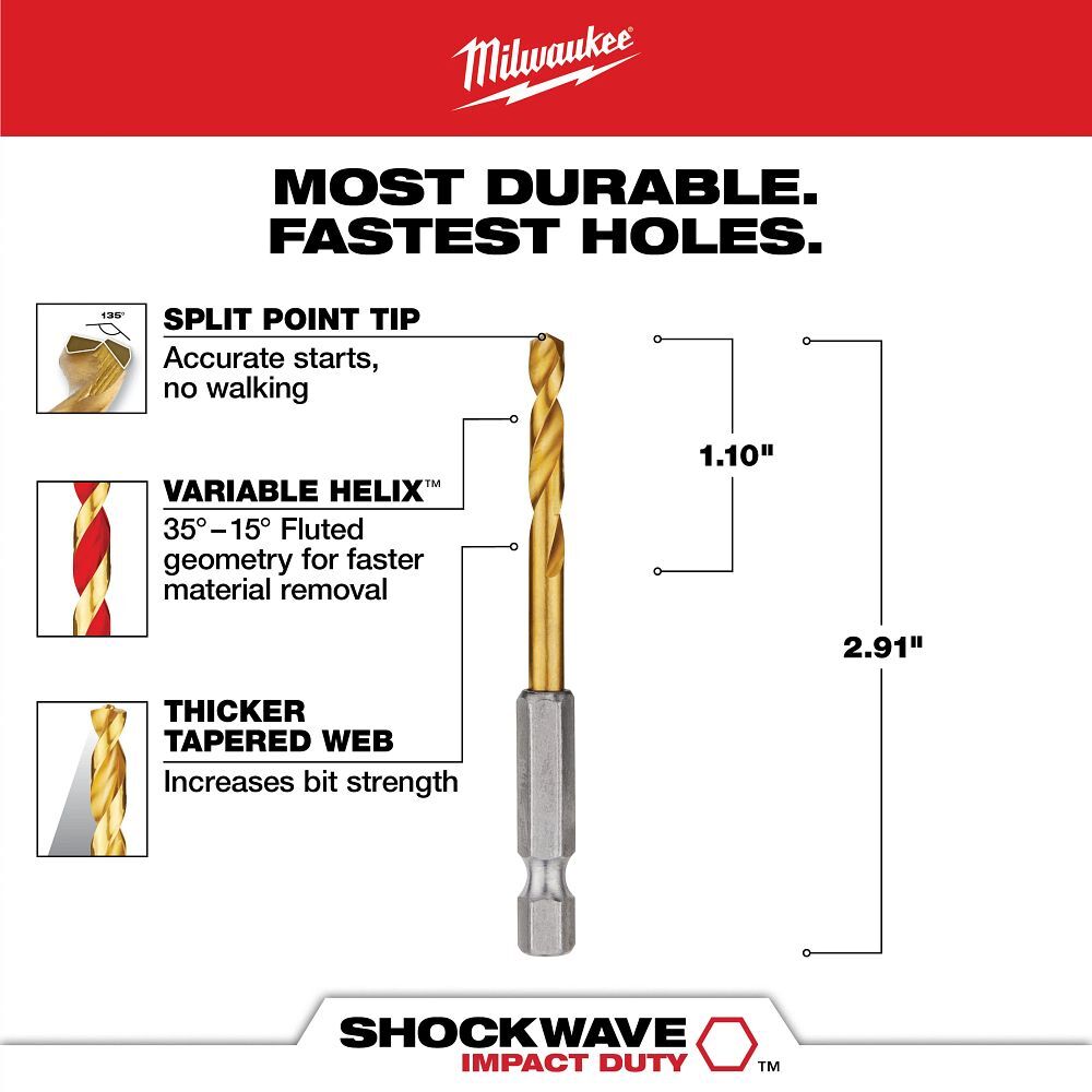 Milwaukee Shockwave Impact Duty Red Helix Titanium Drill Bit, 11/64-In