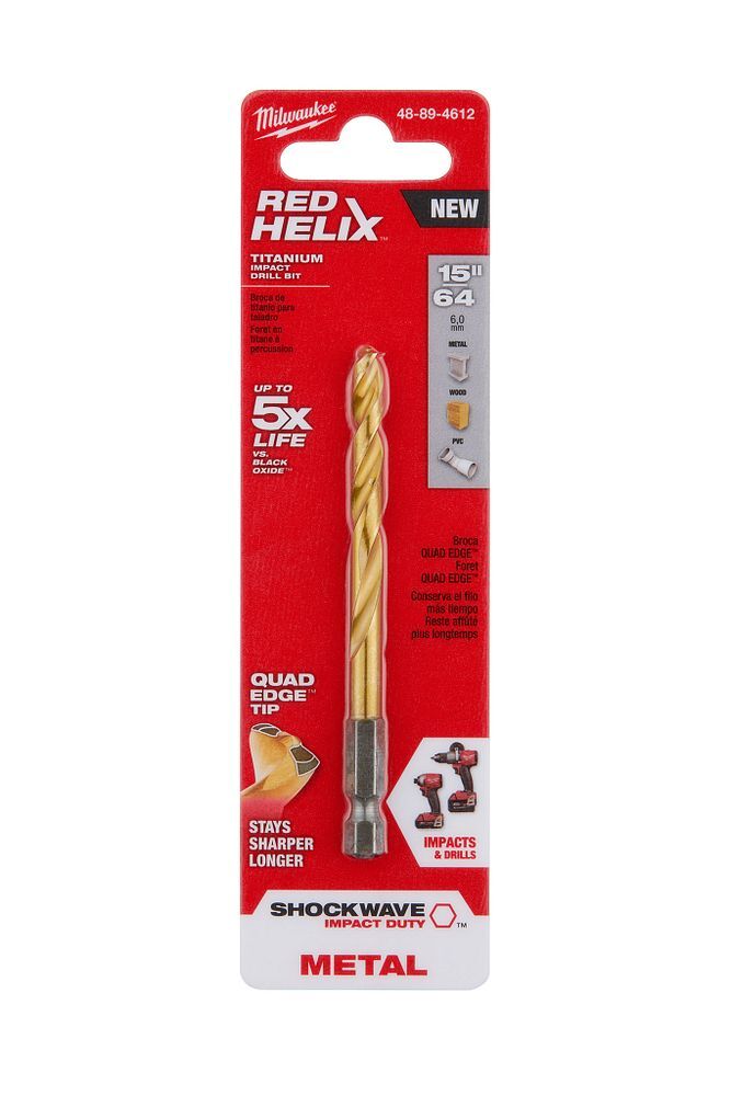 Milwaukee Shockwave Impact Duty Red Helix Titanium Drill Bit, 5/64-In