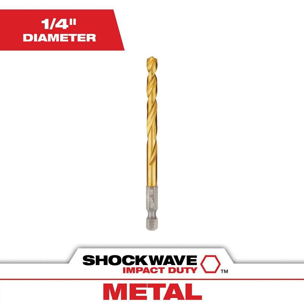 Milwaukee Shockwave Impact Duty Red Helix Titanium Drill Bit, 1/4-In
