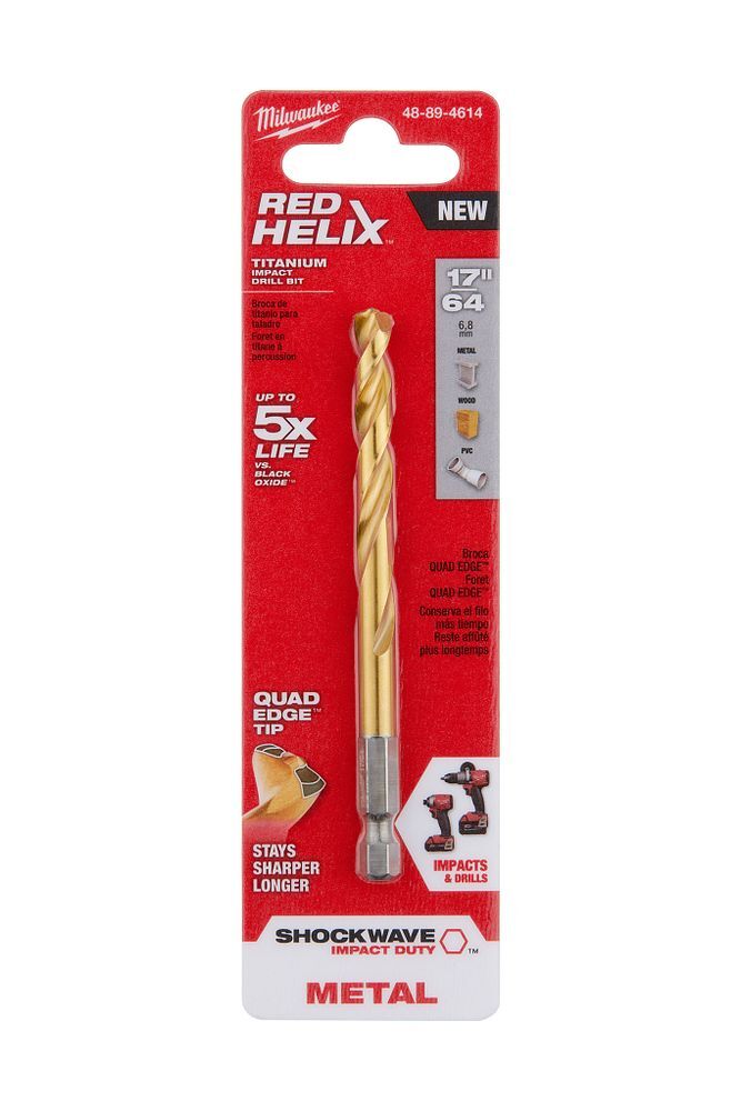 Milwaukee Shockwave Impact Duty Red Helix Titanium Drill Bit, 17/64-In