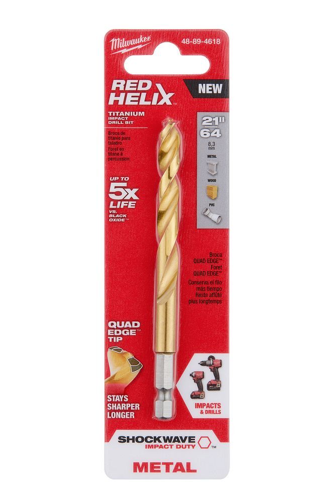 Milwaukee Shockwave Impact Duty Red Helix Titanium Drill Bit, 21/64-In