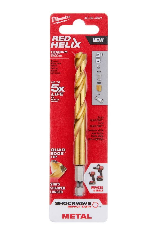 Milwaukee Shockwave Impact Duty Red Helix Titanium Drill Bit, 3/8-In