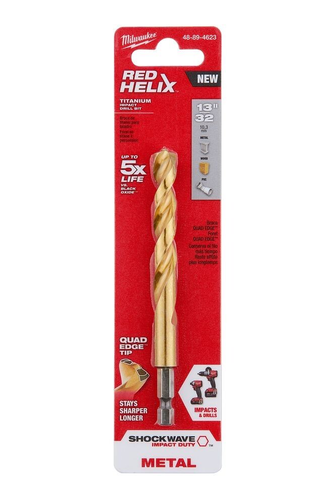 Milwaukee Shockwave Impact Duty Red Helix Titanium Drill Bit, 13/32-In