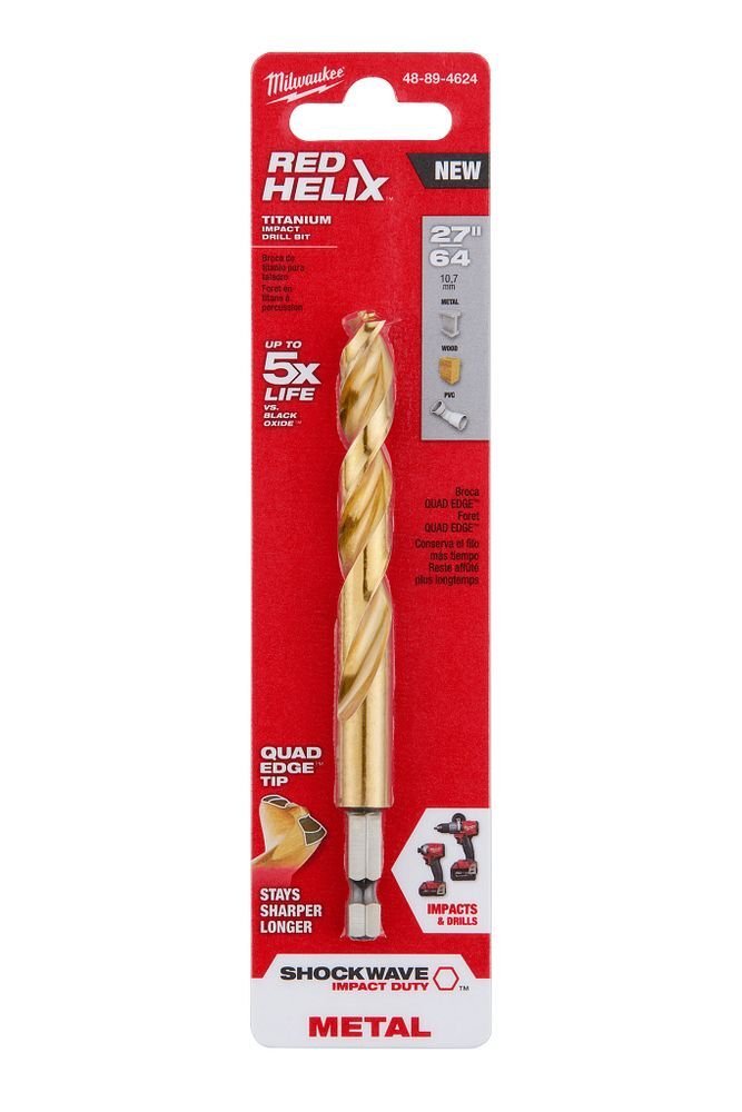 Milwaukee Shockwave Impact Duty Red Helix Titanium Drill Bit, 27/64-In