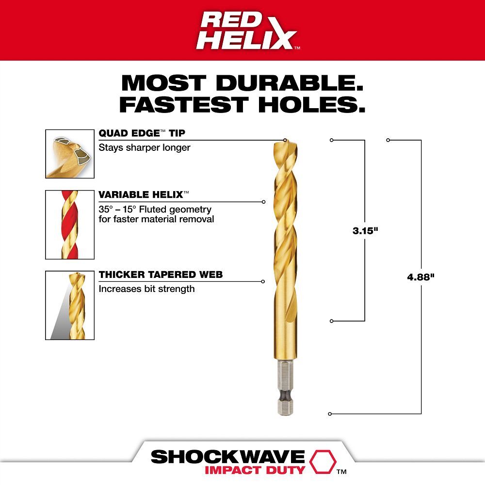 Milwaukee Shockwave Impact Duty Red Helix Titanium Drill Bit, 27/64-In
