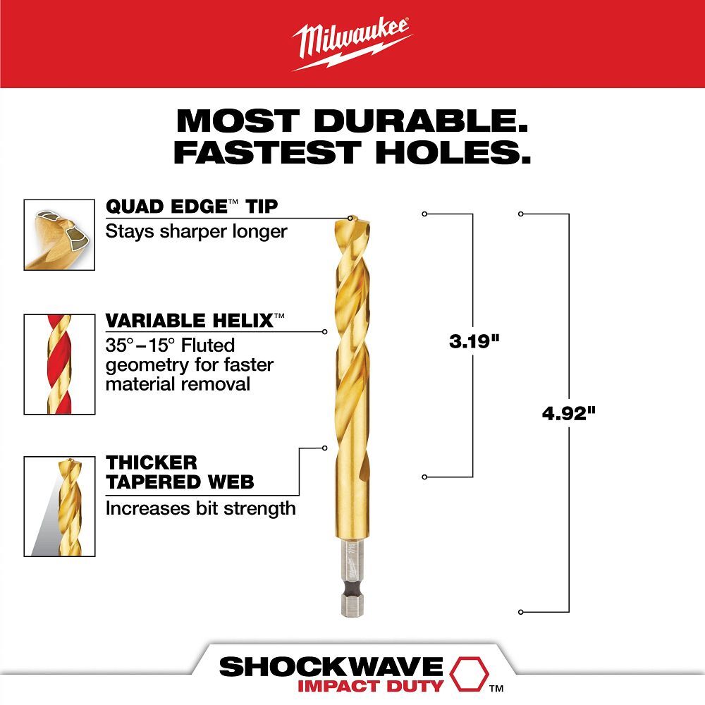 Milwaukee Shockwave Impact Duty Red Helix Titanium Drill Bit, 7/16-In