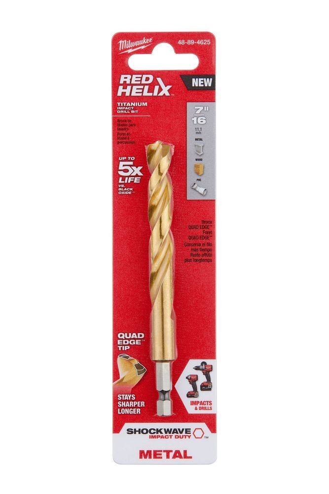 Milwaukee Shockwave Impact Duty Red Helix Titanium Drill Bit, 7/16-In