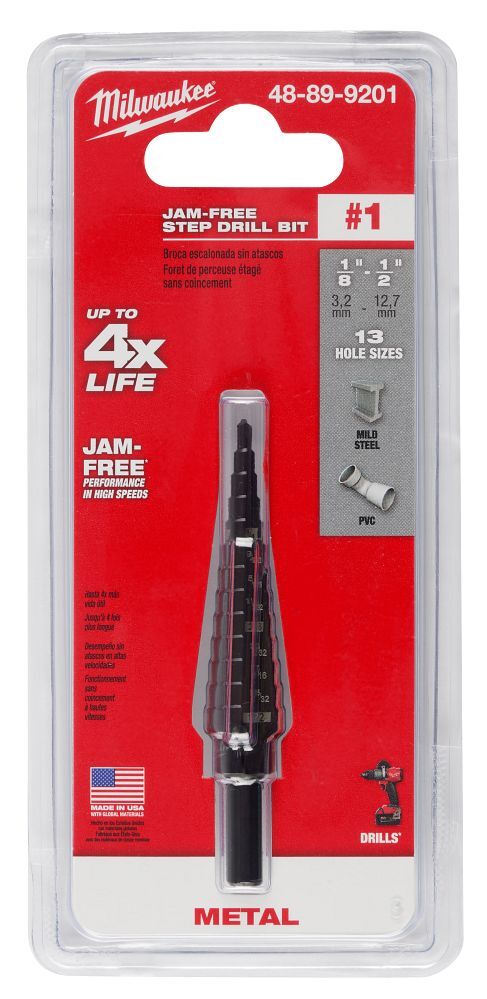 Milwaukee Step Drill Bit, #1, 1/8-In - 1/2-In