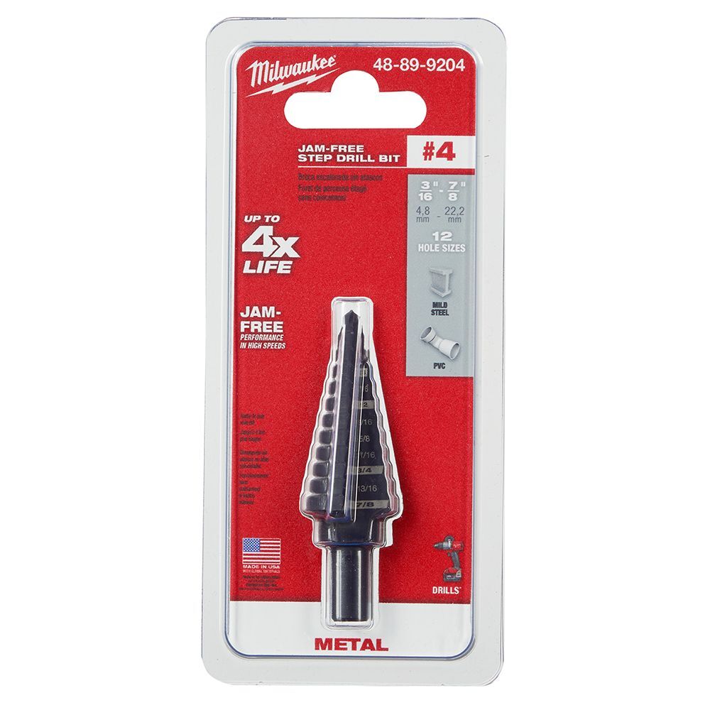 Milwaukee #4 Step Drill Bit, 3/16-In - 7/8-In by 1/16-In