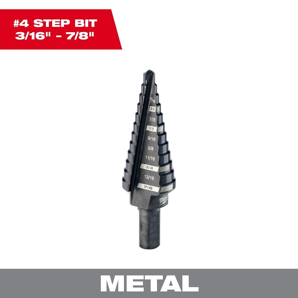 Milwaukee Step Drill Bit, #4, 3/16-In - 7/8-In