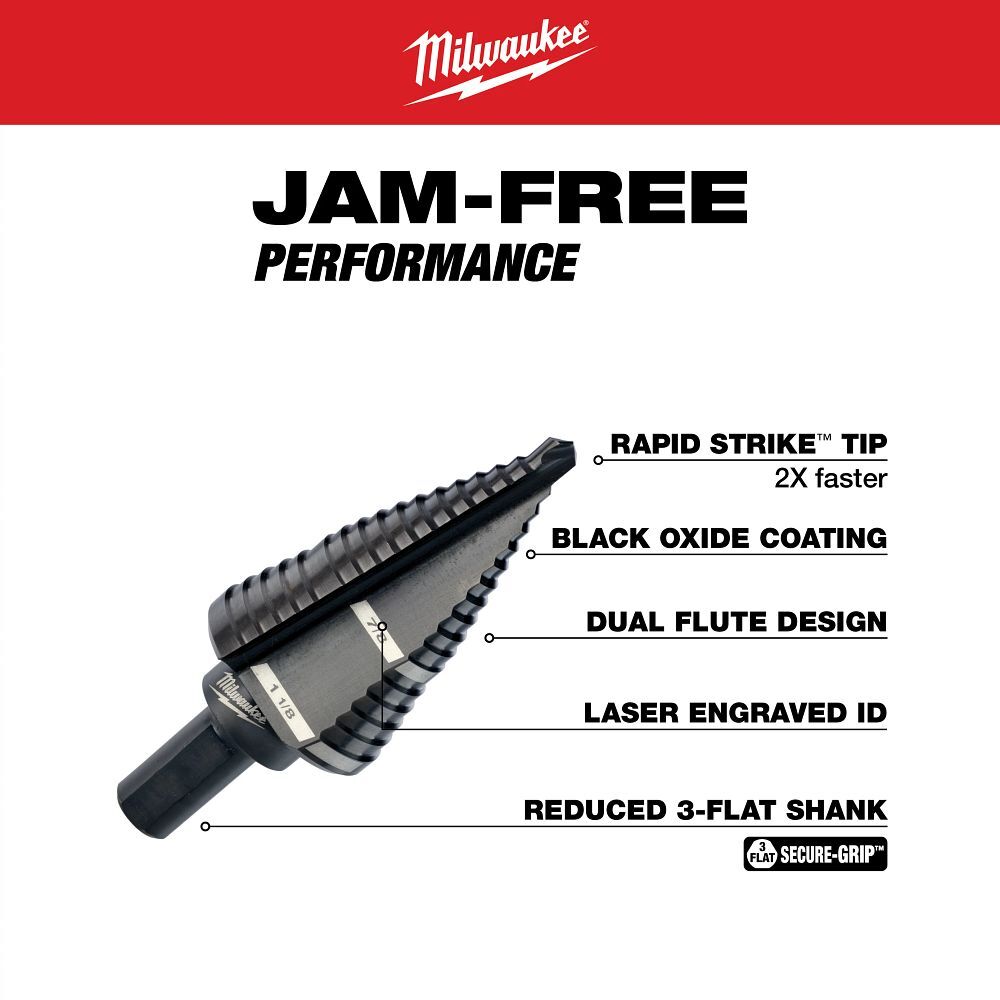 Milwaukee Step Drill Bit, #9, 7/8-In - 1 1/8-In