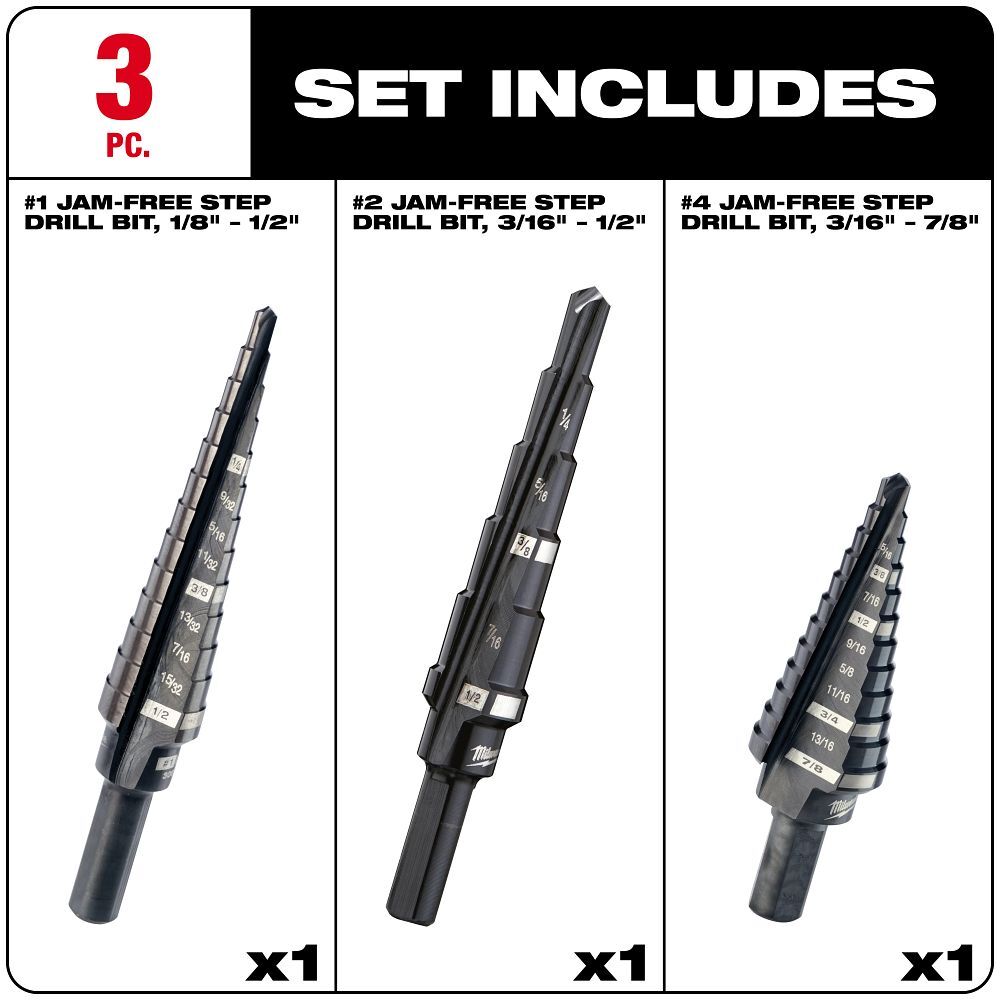 Milwaukee Step Drill Bit Set, 3-Pc
