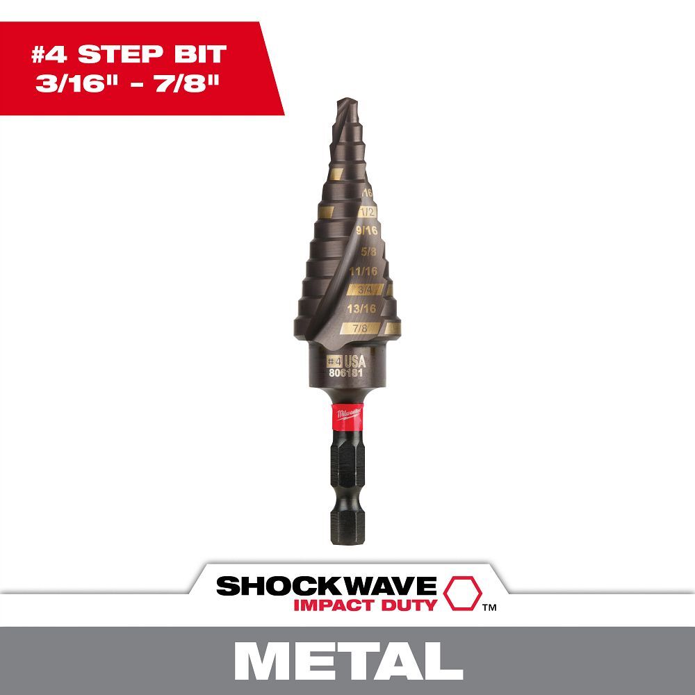 Milwaukee Shockwave Impact Duty Step Drill Bit, #4, 3/16-In - 7/8-In