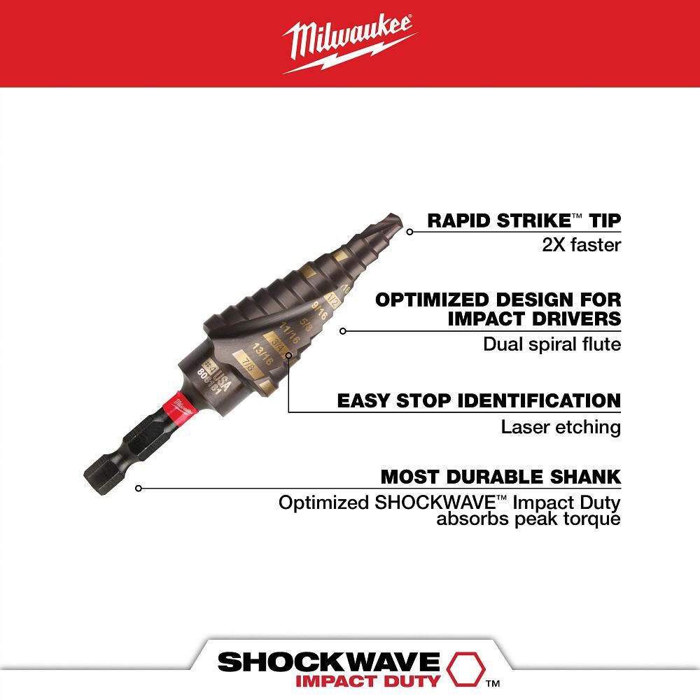 Milwaukee Shockwave Impact Duty Step Drill Bit, #4, 3/16-In - 7/8-In