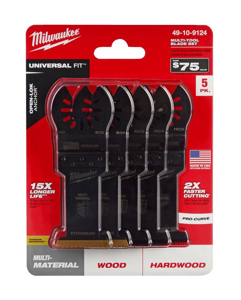 Milwaukee Open-Lok Oscillating Universal Fit Blade Set, 5-Pc